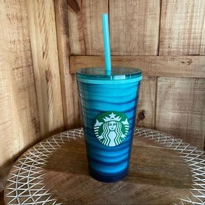 NWT Starbucks Tumbler in blue turquoise teal waves. 16 ounce Grande size.